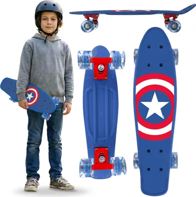 Produktbild von MARVEL Avengers CAPTAIN AMERICA Mini Skateboard für Kinder 55 cm, rutschfestes Deck, belastbar 20–50 kg