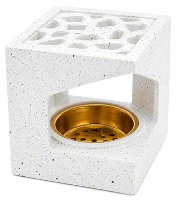 Kubus-Bakhoor-Brenner 8 cm, weiß, mit Metalltablett