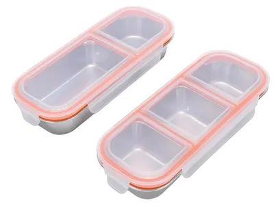 Lunchcontainer 2er-Set, Edelstahl, auslaufsicher, mit Fächern