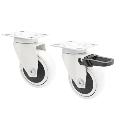 Produktbild von WAGNER Design 3C - Lenkrollen soft 2tlg. Set - Ø 75 mm, weiß, 1 mit Bremse, Kugellager, Tragkraft je 75 kg - 02227602
