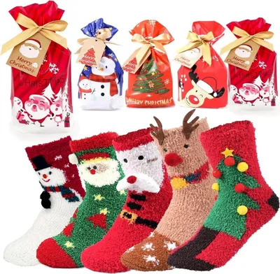 Produktbild von Warme Weihnachtssocken 5 Paar Damen Kuschelsocken Geschenk Set