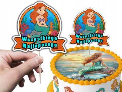 Zdjęcie produktu dla TOPPER NA TORT ozdoba dekoracja urodziny torcik SYRENA BAJKA KSIĘŻNICZKA