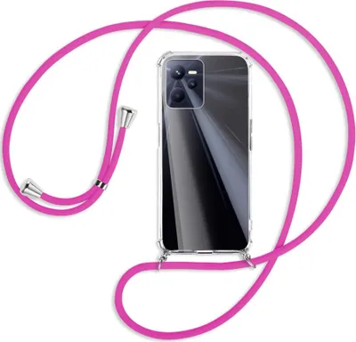 Produktbild von Handykette Backcover-Schutzhülle mit Band (Metall silberfarben) für Realme C35 - hot pink