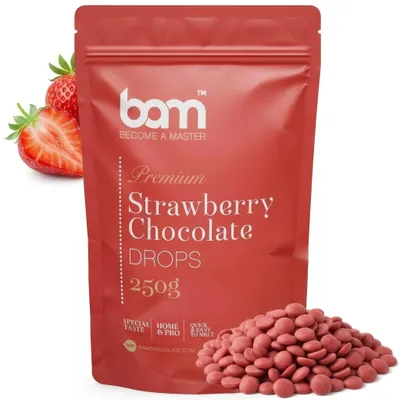 Produktbild von BAM Erdbeerschokolade - Kuvertüre - Schokoladen Drops - 250 g