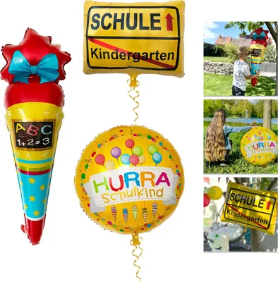 Produktbild von Oblique Unique Schuleinführung Schulanfang Einschulung Deko Set - Folien Ballon Zuckertüte + Kindergarten / Schule + HURRA Schulkind