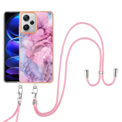 Immagine prodotto di Custodia con cinturino per Xiaomi Redmi Note 12 Pro+, paraurti in TPU a fantasia, custodia protettiva con cinturino regolabile Rosa