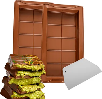 Produktbild von FORSMANO 2Stk Schokoladenformen mit Spatel Silikonformen für Schokoladentafeln Extra dunkle Schokolade Formen für Pralinen