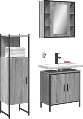 Immagine prodotto di Maison Exclusive - Set di mobili da bagno 3 pezzi grigio Sonoma in materiale ligneo