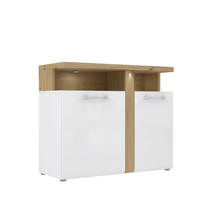 Obrázok produktu pre Kommode >TULUZA< in Weiss Glanz / Artisan Eiche Imitácia - 103,5x85,9x43,4cm (BxHxT)