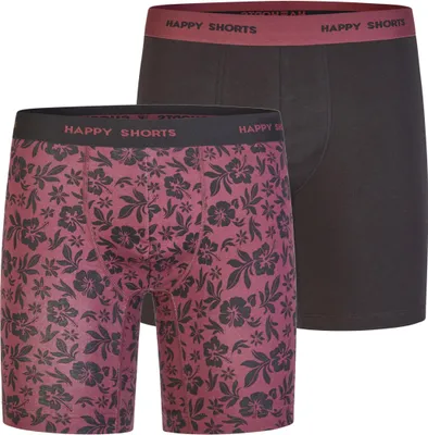 Produktbild von Happy Shorts Herren Boxer Jersey Long 2-Pack  schwarz, bordeaux - Größe XL