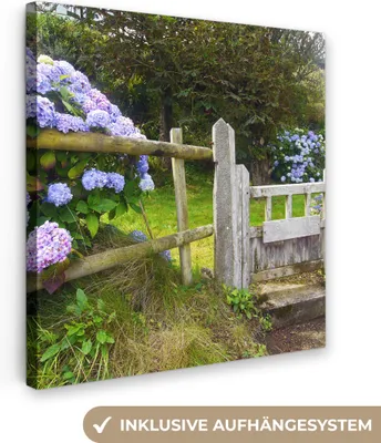 Obrázek produktu pro OneMillionCanvasses® - Obraz na plátně - Zahrada s hortenziemi, nástěnná malba, nástěnné dekorace obrazy obývací pokoj, 20x20cm