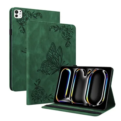 Produktbild von Für Apple iPad Pro 11 2024 Schmetterling Muster Kunstleder Hülle Cover Tasche Case Grün