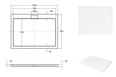 Produktbild von Duschwanne Rechteck 100x90x4,5 Sanitäracryl Duschtasse Glatt | Ablaufgarnitur ⌀50 mm im SET | Anti-Rutsch Duschbecken | BADLAND AXIM SLIM