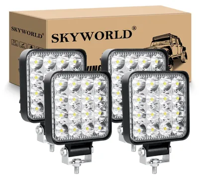 Image de 4 phares LED carrés de 3,3 pouces, 48W, pour véhicules 12V et 24V, étanches et résistants aux chocs