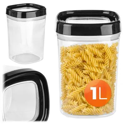 Produktbild von KADAX Vorratsbehälter "Ravel", transparente Aufbewahrungsbox aus Kunststoff, 1 L, Schwarz Deckel