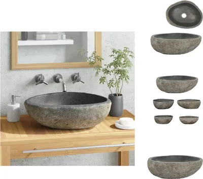 Produktbild von vidaXL Waschbecken Flussstein Oval 29-38 cm -  Badezimmer-Waschbecken