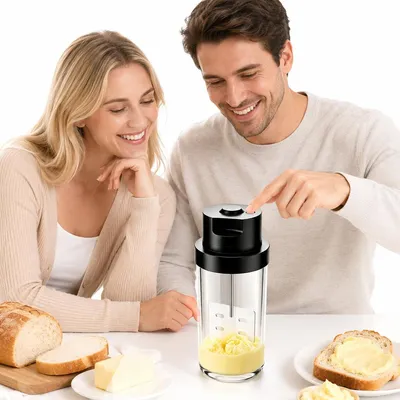 Produktbild von Elektrischer Butter Maker mit Glasbehälter 1,8L, automatische Küchenmaschine zur Herstellung von Butter, Sahne und Aufstrichen, einfache Bedienung