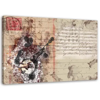 Produktbild von Leinwandbild abstrakter musiker im vintage-stil 120x80 cm Feeby beige wandbild bereit zum aufhängen