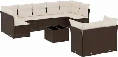 Produktbild von vidaXL 10-tlg. Garten-Sofagarnitur mit Kissen Braun Poly Rattan