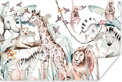 Produktbild von MuchoWow® Poster Aquarelle - Tiere - Pflanzen - Pastell - Jungen - Mädchen - Kinder - Kinder 60x40 cm - Schlafzimmerdekoration