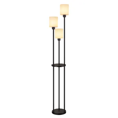 Produktbild von ZMH Stehlampe Wohnzimmer Stehleuchte Vintage Standleuchte mit Regal E27 Standlampe Schlafzimmer Retro Regallampe Weiß 3 Flammig Stoffschirm Fußschalter für Sofa Landhaus Küche(Ohne Leuchtmittel)