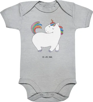 Produktbild von Mr. & Mrs. Panda Strampler Einhorn Stolzieren 3. - 6. Monat - Heather Grey - Geschenk, Pferd, Stolz, Einhörner, Freundin, Babybody, body kurzarm, Baby, Unicorn, overall