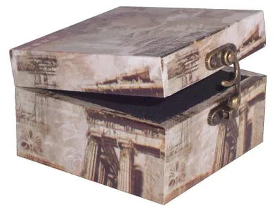 Zdjęcie produktu dla 453 Pudełko z litego drewna o wyglądzie lnu, pudełko ok. 10,5 x 10,5 x 6,5 cm