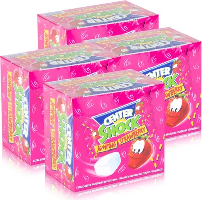 Produktbild von Center Shock Jumping Strawberry 100 Stück - Extra saurer Kaugummi (4er Pack)