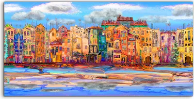 Produktbild von Coloray Acrylbild 100x50  Wandbild Acrylbilder Deko Malerei bunte Stadt Gebäude
