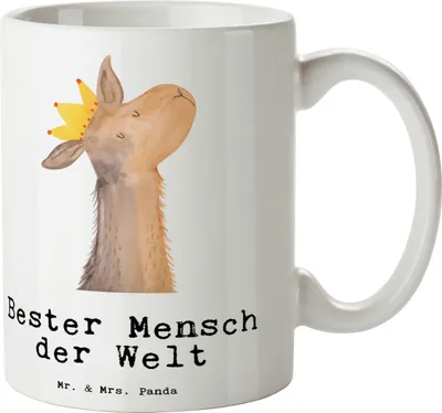 Produktbild von Mr. & Mrs. Panda Kaffeebecher Lama Bester Mensch der Welt - Weiß - Geschenk, Vorbild, Liebe, Tasse, Dekotasse, Partner, Geschenkidee, Teetasse, Kaffeetasse, schöne