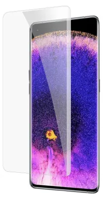 A screen protector is shown placed over a smartphone screen.
