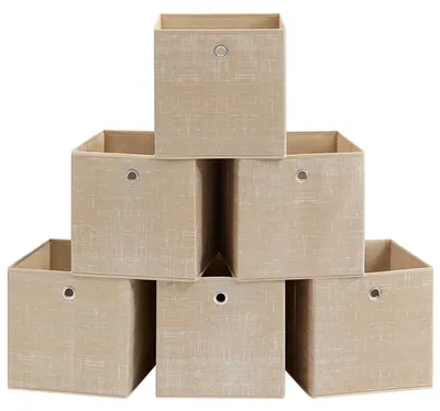 Produktbild von SONGMICS Aufbewahrungsbox, 6er Set, Ordnungsboxen aus Vliesstoff mit Griff, Boxen Aufbewahrung, 30 x 30 x 30 cm, Organizer Box, für Würfelregal, Faltbox, Kleideraufbewahrung, sandbeige RFB006K03