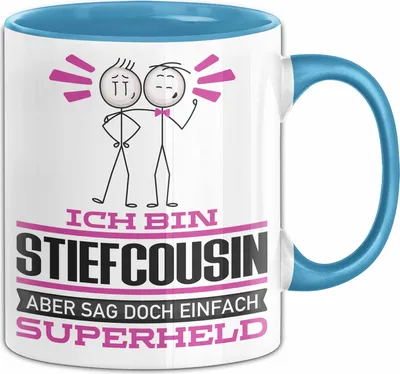 Produktbild von Stiefcousin Geschenk Tasse Ich Bin Stiefcousin Aber Sag Doch Einfach Superheld Lustige Geschenkdiee für Stiefcousin Kaffee-Becher (Blau)