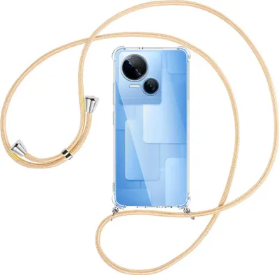 Produktbild von Handykette Backcover-Schutzhülle mit Band (Metall silberfarben) für Tecno Spark 10 5G (KI8, 6.6'') - Goldkordel