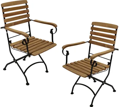 Produktbild von DEGAMO Gartenstuhl Teakstuhl Klappsessel JAKARTA mit Armlehnen, Flachstahl schwarz + Teak Holz, klappbar, 2 Stück