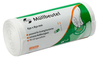 Image de Sacs poubelle DEISS FIRST PLUS pour déchets légers, 40 pièces, 80 litres, blancs, en LDPE