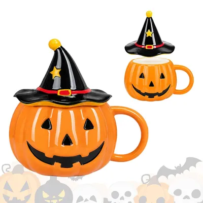 Halloween Pompoen Mok 320 ml Keramik mit Hexenhutdeckel