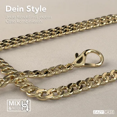 Produktbild von EAZY CASE Metall Handykette für Xiaomi Mi 9 SE, Handyhülle mit Umhängeband, Silikonhülle, Metallkette für Smartphone in Gold