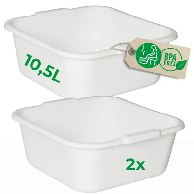 Produktbild von Novaliv 2x Spülschüssel eckig 10,5L, 34x34 cm, Weiß, BPA-frei & Spülmaschinenfest – Ideal für Küche und Camping, Wanne, Große Plastikschüssel, Waschschüssel eckig, Waschwanne, Abwaschschüssel