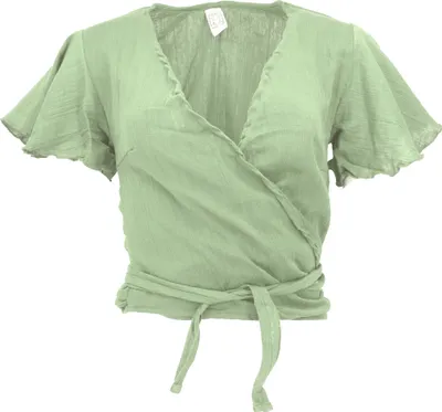 Produktbild von Boho Wickelbluse, Wickeltop aus Baumwolle - Grün, Damen, Größe: L