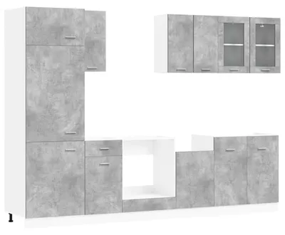 Image de Ensemble de cuisine vidaXL Lyon, 8 pièces, gris béton, aggloméré