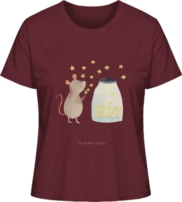 Produktbild von Mr. & Mrs. Panda Shirt Damen Maus Sterne Größe L - Burgundy - Geschenk, Träume, Rundhals T-Shirt, Basic, Kurzarmshirt, Hoffnung, Lustige Sprüche, Oberteil, Geburtstag