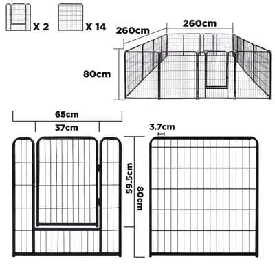Produktbild von Sessamen-LP Welpenauslauf Hundelaufstall mit 2 Türen 16-teilig 65x80cm Schwarz Metallgitter Innen und draußen Käfig für Kaninchen,Katzen,Welpen