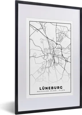 Produktbild von MuchoWow® Gerahmtes Poster Karte - Lüneburg - Stadtplan 40x60 cm - Poster mit Schwarzem Bilderrahmen Wandposter Rahmen Foto Bilder - Poster in Rahmen