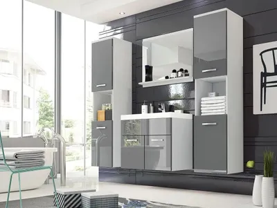 Immagine prodotto di Set bagno con lavabo ZORAIDA XL - bianco / grigio lucido