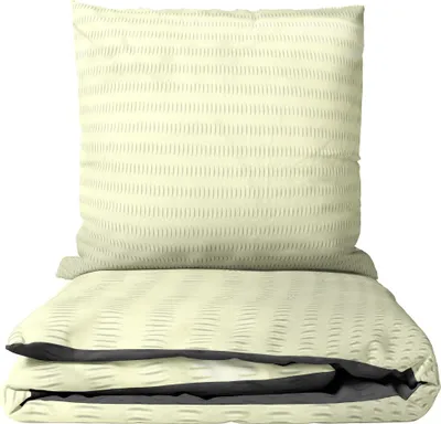 Produktbild von Mikrofaser Seersucker Bettwäsche Set 155x220 cm und Kissen 80x80 cm in Beige Anthrazit Unifarben Design mit Reißverschluss