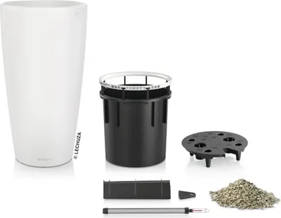 Produktbild von Pflanzvase Lechuza Rondo Premium Kunststoff matt Ø 40 cm H 75 cm weiß inkl. Erdbewässerungsystem