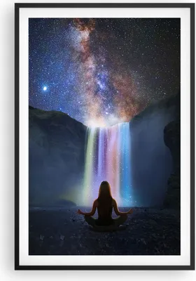 Produktbild von Gerahmtes Poster - Schwarzer Rahmen - Wasserfall die Sterne Meditation - 61x91,5 cm - Wand Bild - Wanddeko - Wandbilder - Kunstposter - Wandposter - Bilderrahmen - Bilder - Kunstdruck P2BPA61x91-4774