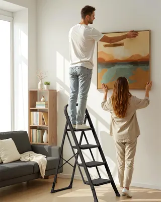 Produktbild von SONGMICS Stehleiter, 4-stufig, Klapptritt mit Klappsicherung, platzsparend, für Haushalt, bis 150 kg belastbar, schwarz