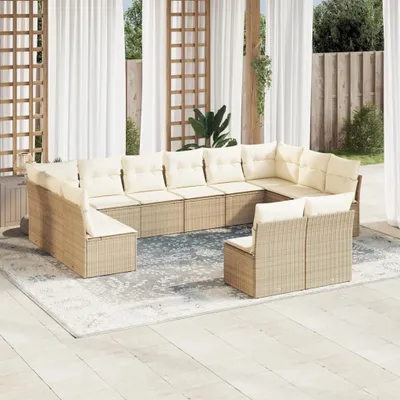 Produktbild von Design 12-tlg. Garten-Sofagarnitur mit Kissen Beige Poly Rattan, Gartenmöbel-Sets 2024 Neu